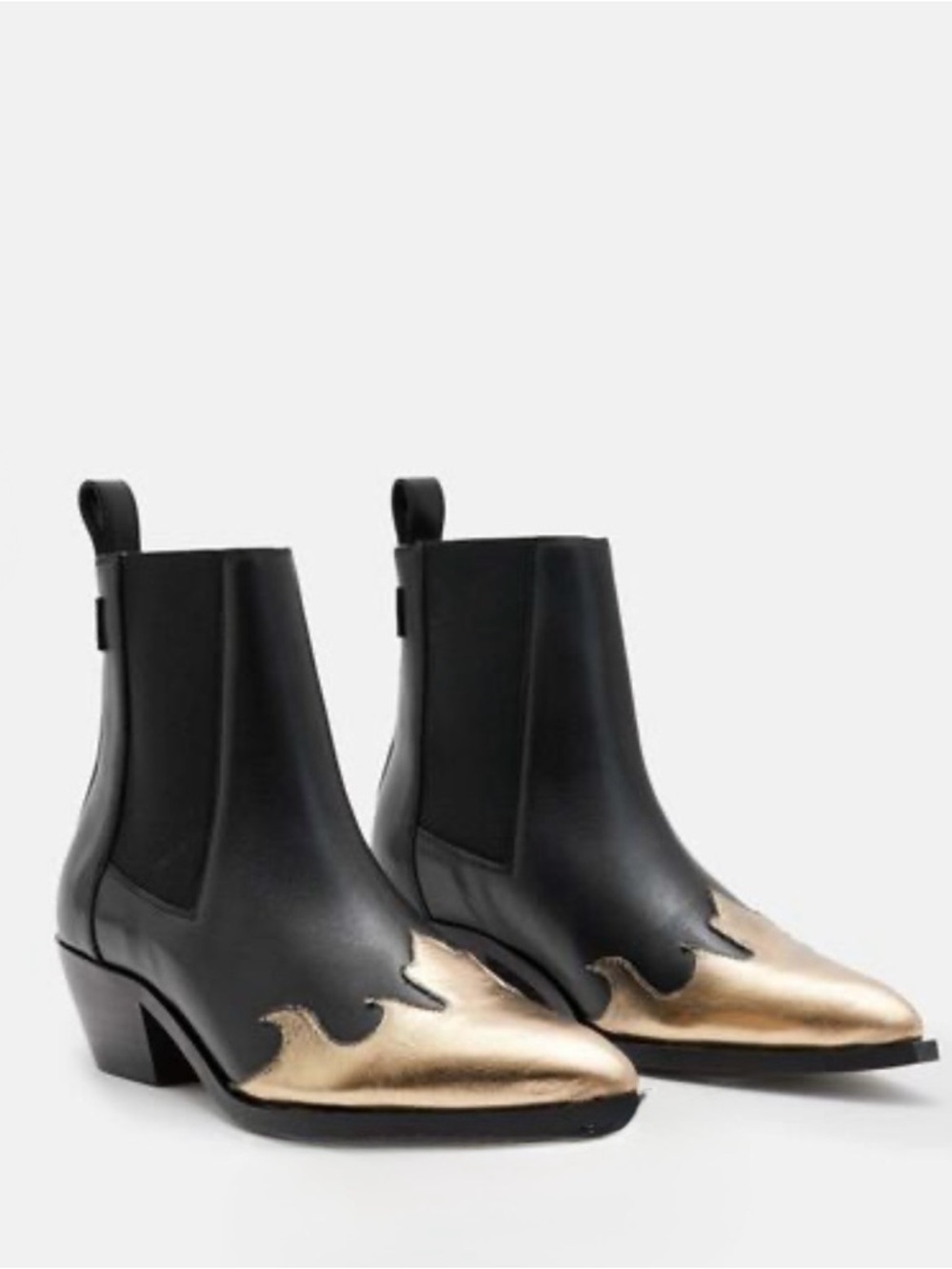 AllSaints Black Leather Dellaware Pointed Leather Western Boots sz 9